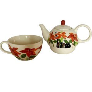 Herman Dodge and Son Hand Painted Black Cat Tea Pot & Cup